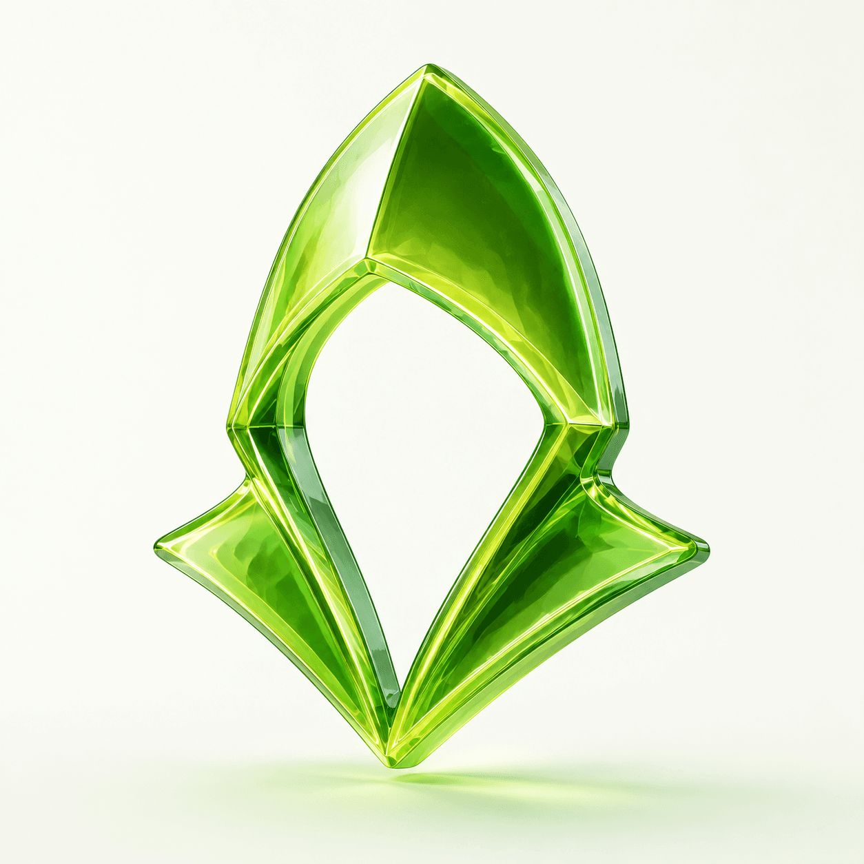 A floating green glass DebtHood emblem
